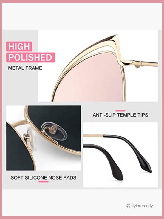 Oversized Cat Eye Sunglasses Polarized Metal Frame UV400 Protection